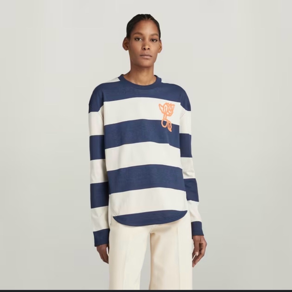 NWT G-Star Navy and Cream Striped Long Sleeve Tee